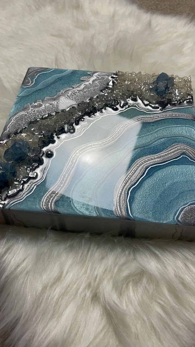 Blue Celestite Wall Art, Geode Art, Mini Geode, Quartz, Crystals, Resin ...