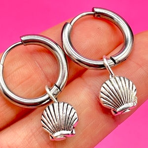 Silver Sea Shell Huggie Hoop Earrings: Mermaid Jewelry