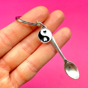 Spoon keyring | cute & quirky mini spoon keychain with black and white ying yang charm