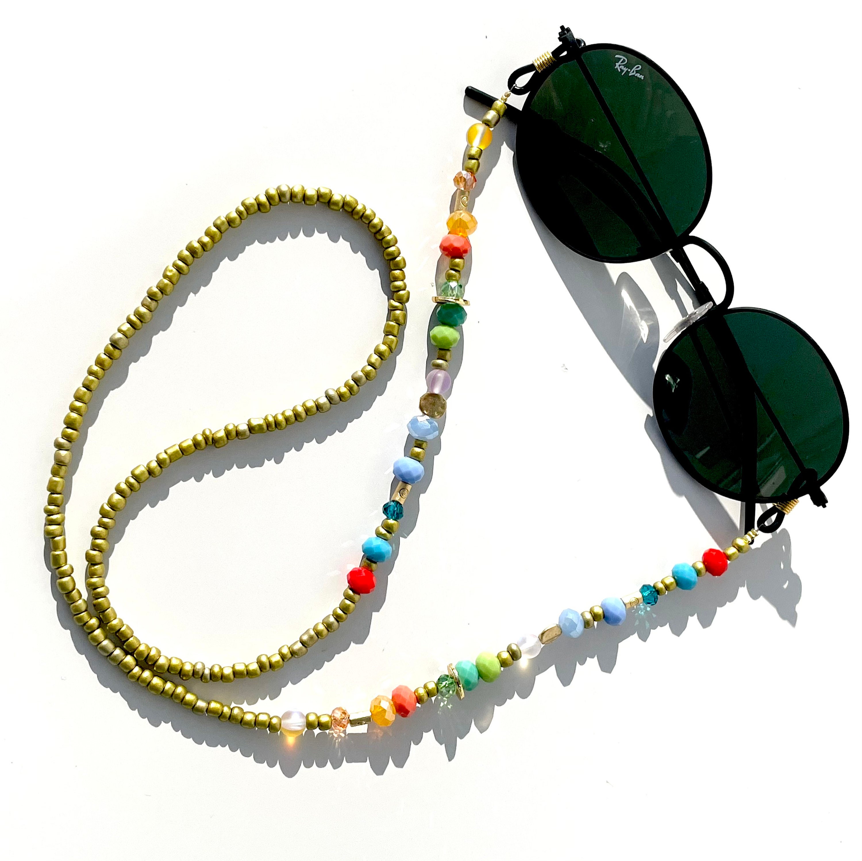 Chunky gold sunglasses chain with rainbow glass beads Beaded Etsy