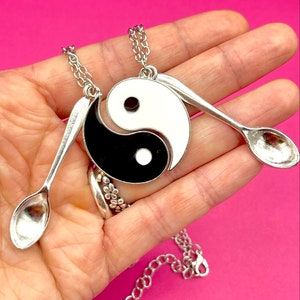 Best friends spoon necklace, Y2K ying yang friendship necklace, good luck, mini spoon, best friends necklace