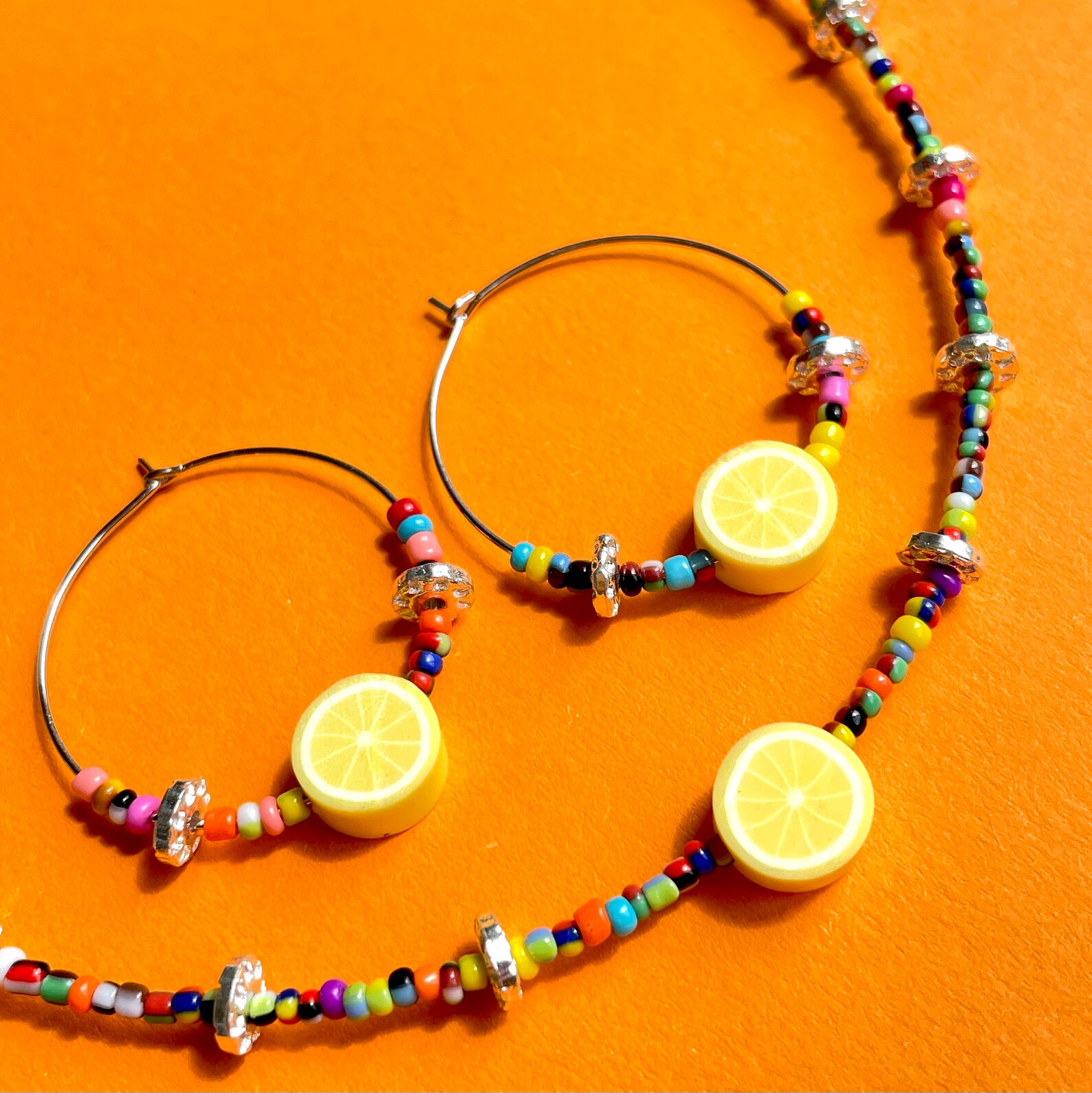 Cute lemon hoop earrings Y2k style multi colour seed beads Etsy