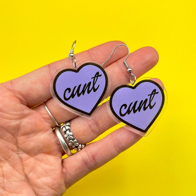 Lilac Heart Cunt Earrings Weird Earrings Quirky Earrings Etsy