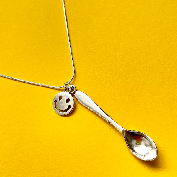 Spoon Necklace | Mini spoon necklace with smiley face charm | Spoon necklace Uk | smiley necklace uk