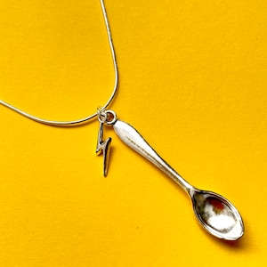 Silver Spoon Necklace: Good Luck Charm with Lightning Bolt
