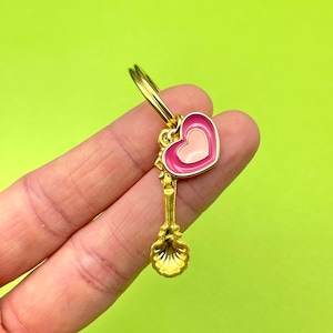 Spoon keyring, cute & quirky good luck gold mini spoon keychain, pink heart charm