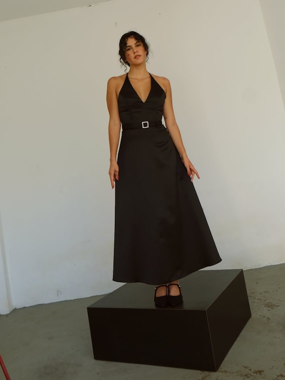 scott mcclintock black dress Vintage Scott Mcclintock Black Satin Gown (XS)