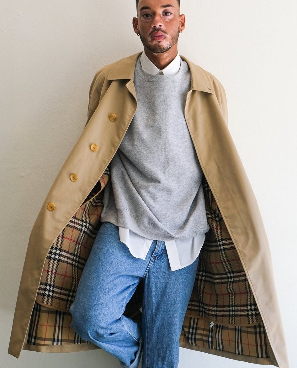 Buy Vintage 80s Burberry Cotton Car Coat, Removable Flannel Lining