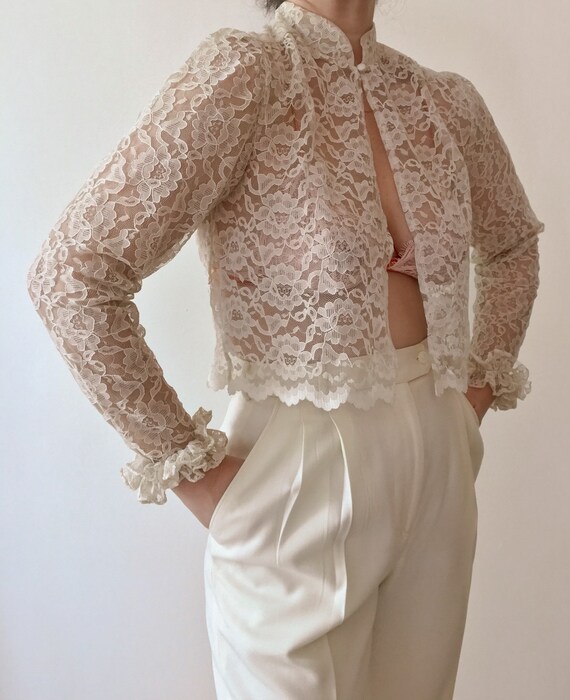Vintage 1950s Off White Lace Blouse, Vintage Lace