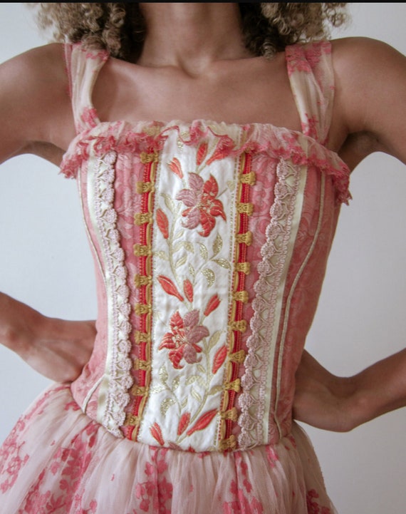 Vintage Pink Corset Dress, Vintage Corset, Vintage