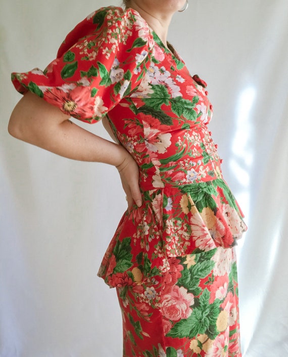 Vintage Puff Sleeve Printed Florals Dress