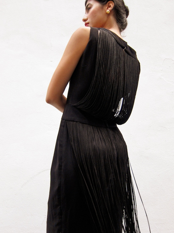Vintage Black Fringe Dress, Vintage Union Made Bla