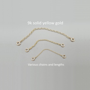 9ct Yellow Gold Two Clasp Safety Chain Extender, Light Heavy 0.5" to 4" Extension Connector Chain for Bracelet Necklace, 9K 375 Solid Gold