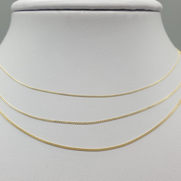 9Ct Yellow Gold Diamond Cut Curb Chain 9K 375 0.5mm to 1.2mm wide,  14" 16" 18" 20" 22" Extendable Fine Chain Necklace, Solid Gold Jewellery