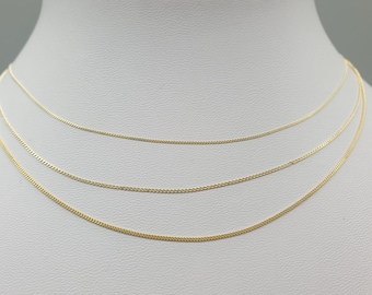 Łańcuszek z żółtego złota próby 9 ct o szerokości od 0,5 mm do 0,9 mm, 16" 18" 20" 22" Błyszczący naszyjnik z cienkim łańcuszkiem z diamentowym szlifem, biżuteria z litego złota próby 9 375