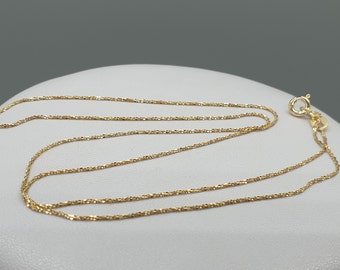 Sparkly 14Ct 14K geel goud Fancy Twisted Chain, 1,2 mm 17'' 42cm, fijne delicate glanzende ketting, 585 massief gouden sieraden cadeau