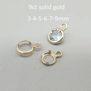 9カラットイエローゴールドペンダントベゼルカップセッティング、9Kラウンド3mm 4mm 5mm 6mm 7mm 9mmペンダントブランクカットストーン、ソリッドゴールドファインディング