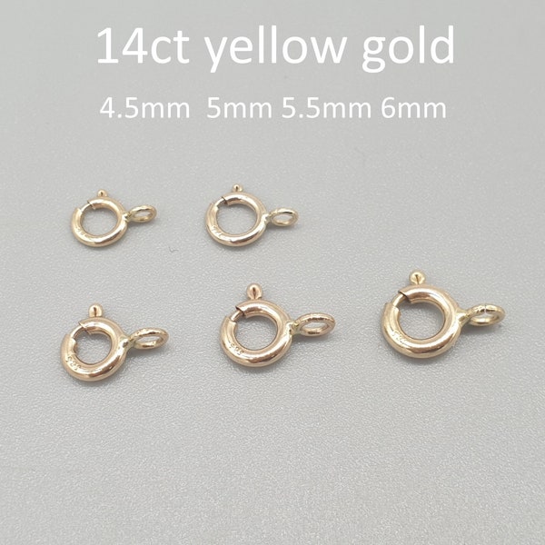 14Ct 14K Yellow Gold Spring Clasp Bolt Ring, 4.5mm 5.0mm 5.5mm 6.0mm Open Ring Chain Replacement Clasp, Solid Gold Jewellery Finding 1 Piece