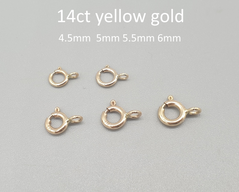 Yellow Card Small 14ct Yellow Gold Spring Clasp Bolt Ring, 4.5mm 5.0mm 5.5mm 6.0mm Open ...