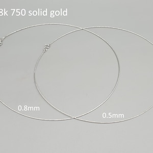 18ct Solid White Gold Choker Chain, 0.5mm 0.8mm 1.0mm Collar Neck Wire Necklace, 16'' 40cm Cable Chain, 18K 750 Gold Minimalist Jewellery
