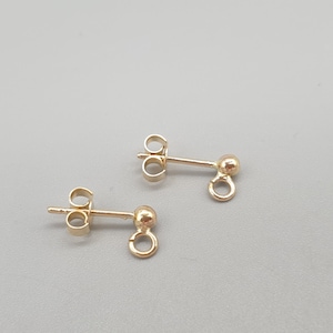 14Ct Yellow Gold Stud Earring Posts with Butterfly Backs, 3mm ball open loop sturdy studs settings, 14k 585 solid gold jewellery findings
