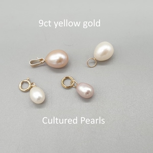 9 kt geelgouden zoetwaterparel bedelhanger, ivoor/roze glans pareldruppel, oorbel armband enkelband ketting bedels 9K 375 massief goud