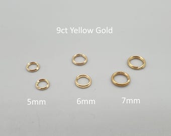 9Ct Solid Yellow Gold Split Ring 1 piece, 5mm 6mm 7mm Safety Attach Charm Clasp to Bracelet Anklet Chain Necklace,9K Gold Jewellery Findings