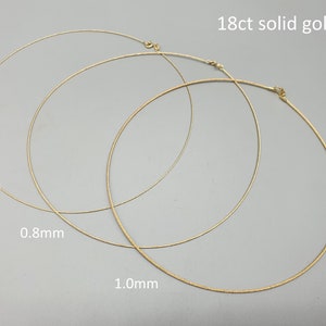 18ct 18K solid yellow gold choker necklace, 0.5mm 0.8mm 1.0mm collar neck wire, 16'' 40cm cable chain, modern minimalist jewelry, nice gift