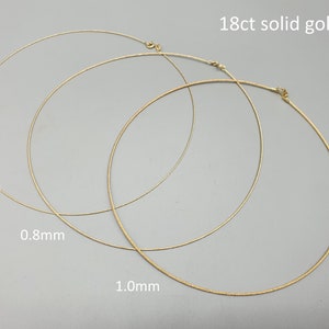 18ct Solid Yellow Gold Choker Chain, 0.5mm 0.8mm 1.0mm Collar Neck Wire Necklace, 16'' 40cm Cable Chain, 18K 750 Gold Minimalist Jewellery