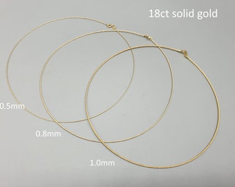 Collar de gargantilla de oro amarillo macizo de 18 qt y 18 quilates, alambre de cuello de 0,5 mm, 0,8 mm y 1,0 mm, cadena de cable de 16'' y 40 cm, joyería minimalista moderna, bonito regalo