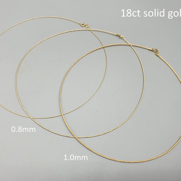 18ct 18K solid yellow gold choker necklace, 0.5mm 0.8mm 1.0mm collar neck wire, 16'' 40cm cable chain, modern minimalist jewelry, nice gift