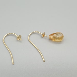 Pair of 9Ct 9K yellow gold earring hooks with 4mm thread cup, 0.8mm wires, earring settings, solid gold jewelry findings