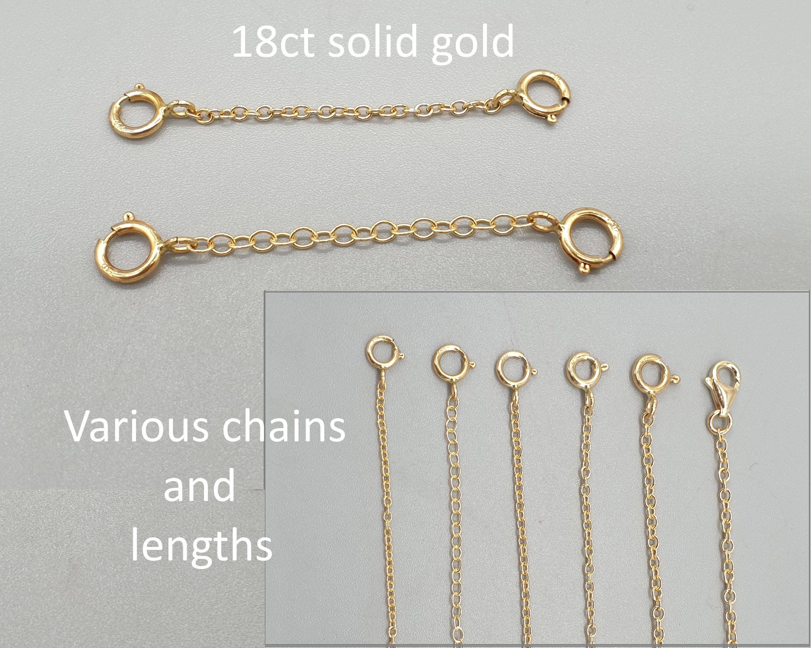 2 mm SOLID 14K yellow GOLD Extender /Safety Chain Necklace Bracelet spring  lock