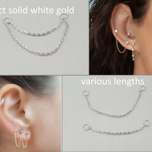 Sparkly 9Ct 9K White Gold Chain Earring Jacket , High Polished 1mm Fine Trace chain  1"- 2"-3", Multiple Stud Earrings Chain