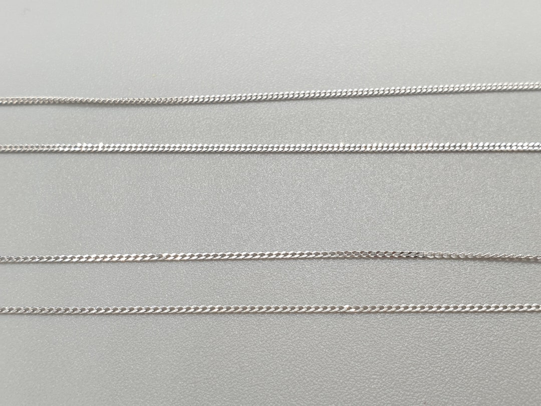 9ct White Gold Chain 0.5mm 9K 375 Diamond Cut Curb Chain 16 18 20, Fine