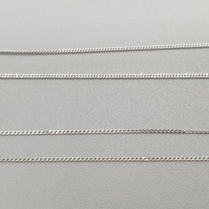 9Ct White Gold Chain 0.5mm 9K 375 Diamond Cut Curb Chain 16" 18" 20", Fine Dainty Necklace, Solid Gold Jewellery Gift