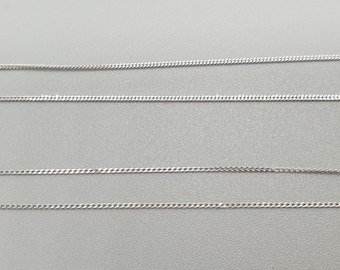 9ct White Gold Curb Chain 0.5mm Diamond Cut 16" 18" 20", Fine Dainty Necklace, 9K 375 Solid Gold Jewellery Gift
