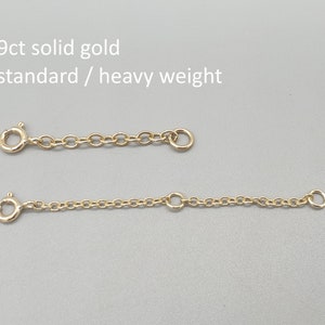 9Ct 9K solid yellow gold chain extender, 1"-2"-3"-4" extendable, standard heavy weight trace chain extension for bracelet anklet necklace