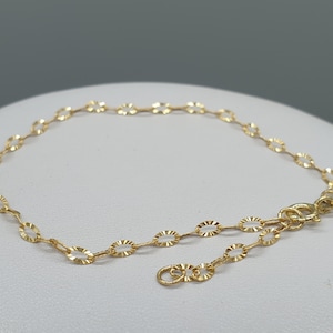 Sparkly 9Ct 9K yellow gold 2.5mm fine bracelet, laser cut textured trace chain bracelet 6.5" to 7.5" extendable, minimalist jewellery