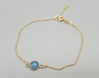 Sparkly 9Ct Yellow Gold Australian Opal Triplet Bracelet 6"-7"-8" Extendable, 9K Solid Gold Diamond Cut Chain, A+ Grade Natural Stones
