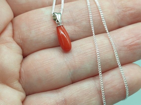 Collier Argent 925 Avec Frange De Corail Rouge Naturel - Longueur 48 Cm - Neuf étiqueté