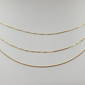 Shiny 18Ct 18K Yellow Gold Box Chain, 0.6mm 0.7mm 0.8mm 16" 18" Fine Delicate Necklace, Highly Polished Solid Gold Minimalist Jewellery Gift