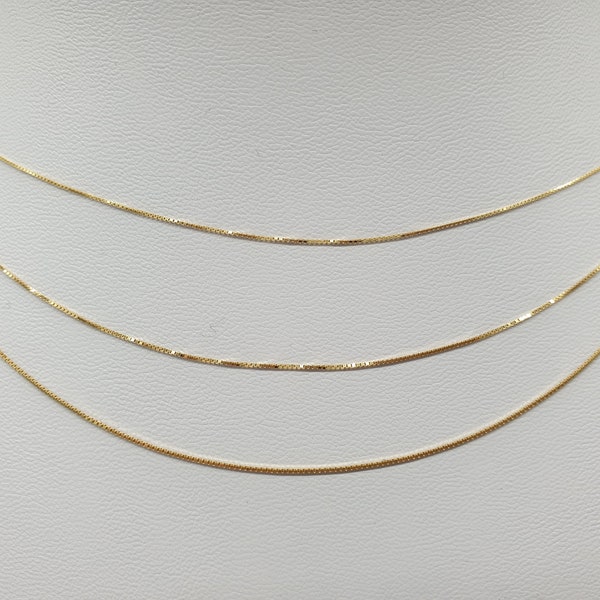 Shiny 18Ct 18K Yellow Gold Box Chain, 0.6mm 0.7mm 0.8mm 16" 18" Fine Delicate Necklace, Highly Polished Solid Gold Minimalist Jewellery Gift