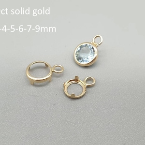 9Ct 9K yellow gold round pendant bezel cup, 3mm 4mm 5mm 6mm 7mm 9mm pendant setting blank for round cut stones, solid gold findings