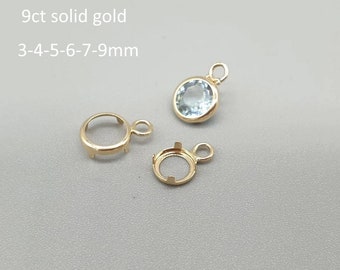 9Ct 9K oro amarillo redondo colgante copa de bisel, 3mm 4mm 5mm 6mm 7mm 9mm colgante en blanco para piedras de corte redondo, hallazgos de oro macizo