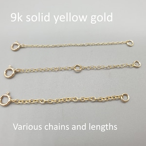 9ct Solid Yellow Gold Chain Extender, 1&quot;-2&quot;-3&quot;-4&quot; Bolt Ring Spring Clasp Trace Chain Extension Safety Chain 9K 375 Bracelet Anklet Necklace