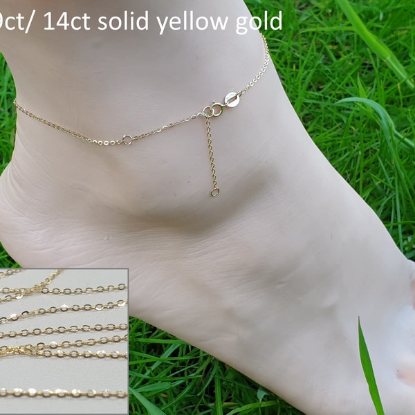 Sparkly 9Ct 9k solid yellow gold trace chain bracelet anklet 6" to 11" extendable, high polished chain, minimalist jewellery