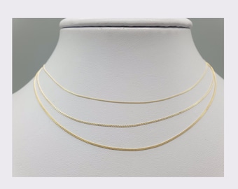9ct Yellow Gold Curb Chain  0.5mm to 0.9mm wide, 16" 18" 20" 22" Sparkly Diamond Cut Fine Chain Necklace, 9K 375 Solid Gold Jewellery