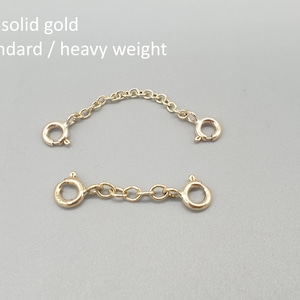 9Ct 9K yellow gold two clasp safety chain extender, 1" 1.5" 2" 2.5" 3" standard heavy weight sturdy chain extension connector, solid gold