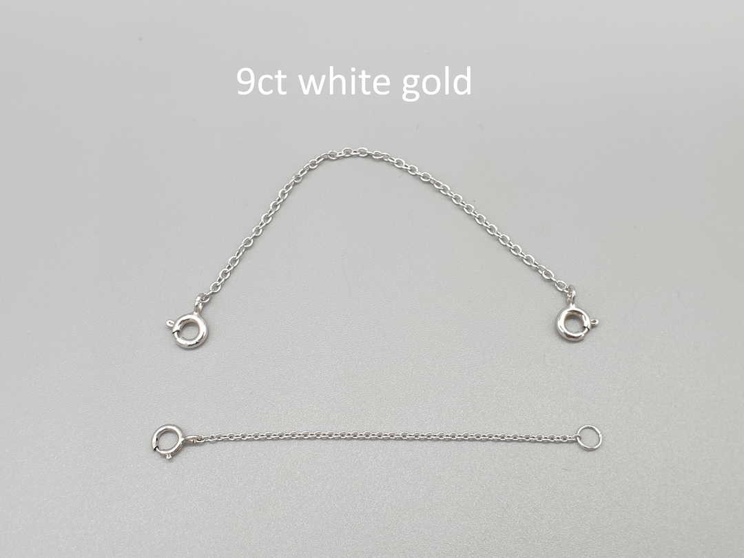 9ct 9K White Gold Chain Extender, 0.5 to 4 Rhodium Plated Trace Chain